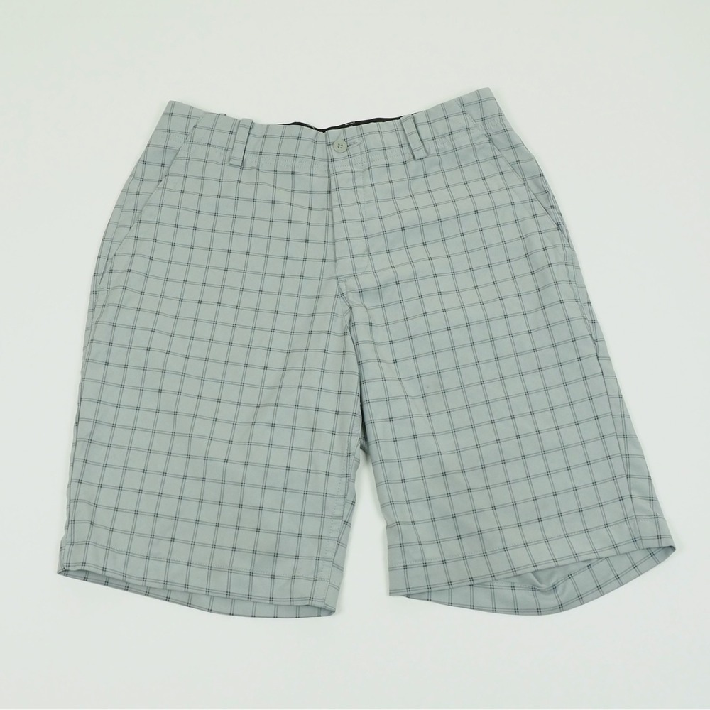 Nike Golf Shorts Mens 30 Gray Plaid Striped Dri-Fit Flat Front Performance Blend
